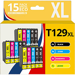 123CONSOMMABLES - T1295 - Cartouches Encre Compatible avec Epson T1295 pour Stylus SX525WD SX535WD SX425W SX230W Office BX635FWD BX305FW Workforce WF-3520 (6 Noir / 3 Cyan / 3 Magenta / 3 Jaune)