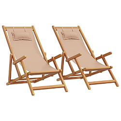 vidaXL Chaises de plage pliantes lot de 2 taupe tissu et bois massif