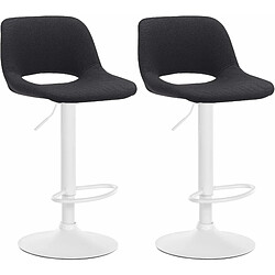 Decoshop26 Tabourets de bar chaises haute x2 avec repose-pieds en tissu noir piètement métallique blanc 10_0004101