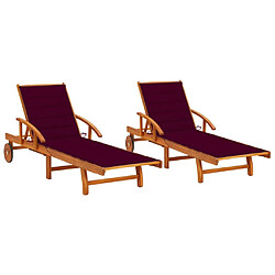 Helloshop26 Lot de 2 transats chaise longue bain de soleil lit de jardin terrasse meuble d'extérieur avec coussins bois d'acacia solide 02_0012067