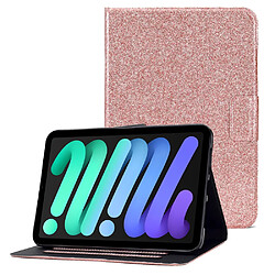 Etui en PU poudre scintillante avec support et porte-cartes rose pour votre Apple iPad mini (2021)