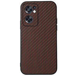 Coque en TPU + PU anti-scratch, texture en fibre de carbone, marron pour votre Oppo Reno7 SE 5G