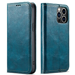 Etui en PU texture rétro, double ligne de couture, anti-chute avec support pour votre iPhone 14 Pro - bleu