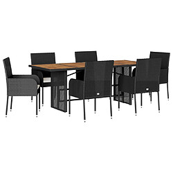 vidaXL Ensemble à manger de jardin coussins 7pcs Noir Résine tressée