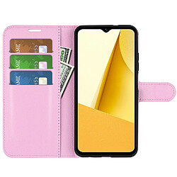 Etui en PU texture litchi, fermoir magnétique avec support pour votre Vivo Y16 4G - rose