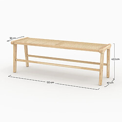 Rendez Vous Deco Banc Kuna 120 cm en teck et cannage