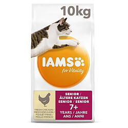 Iams Chat Vitality Croquettes Premium Chats séniors - Au poulet frais - Sans OGM colorant arôme artificiel - Sac refermable 10 kg