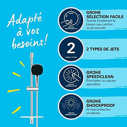 Acheter Ensemble de douche avec pommeau 2 jets, barre, flexible et tablette - GROHE Vitalio Comfort 110 26929001 - Economie d'eau - Chromé