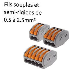 Avis Lot de 30 bornes automatiques à cliquet S222 - 2/3/5 entrées - fils rigides et souples 4mm² max - orange - Wago