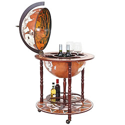 Mendler Bar de salon HWC-D86, minibar, étagère de vin, globe terrestre Ø 45cm, roulant, bois d'eucalyptus