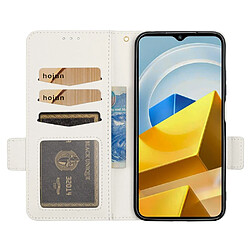 Etui en PU texture litchi, fermoir magnétique double avec support pour votre Xiaomi Poco M5 4G - blanc