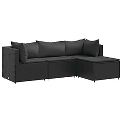 vidaXL Salon de jardin 4 pcs avec coussins Noir Résine tressée