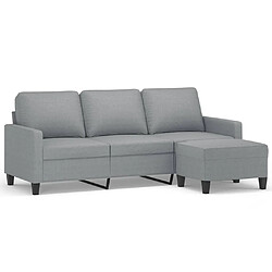 vidaXL Canapé à 3 places avec repose-pieds Gris clair 180 cm Tissu