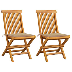 vidaXL Chaises de jardin et coussins beige lot de 2 Bois teck massif 