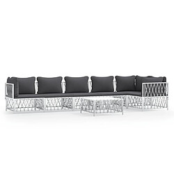 Maison Chic Salon de jardin 7 pcs + coussins - Mobilier/Meubles de jardin - Table et chaises d'extérieur blanc acier -MN48213