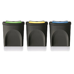 Ensemble de poubelles de recyclage 3x25L noir