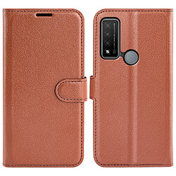 Etui en PU texture litchi avec support, marron pour votre TCL 20R 5G