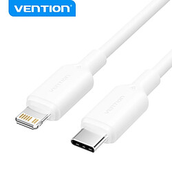 Câble Vention USB 2.0 Type C vers Lightning - Connecteur Nickelé - Puissance 27W - Courant 3A - Couleur Blanc