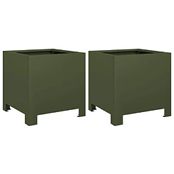 vidaXL Jardinières 2 pcs vert olive 30x30x30 cm acier