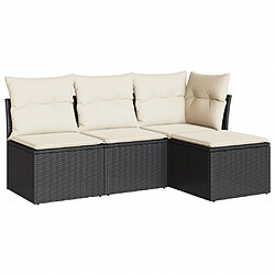 vidaXL Salon de jardin 4 pcs avec coussins noir résine tressée