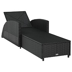 Helloshop26 Transat chaise longue bain de soleil lit de jardin terrasse meuble d'extérieur avec coussin blanc crème résine tressée noir 02_0012306 pas cher