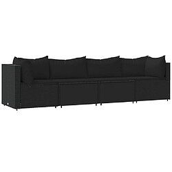 vidaXL Salon de jardin 4 pcs avec coussins Noir Résine tressée