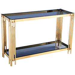 Vivenla Console design en acier doré avec plateau en verre noir collection MILANO L. 120 x P. 40 x H. 78 cm