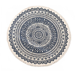 Universal Tapis rond marocain 60cm Tapis en tissu de coton à franges bohémiennes Tapis de porte Décoration Gouttes | Tapis (noir et bleu)