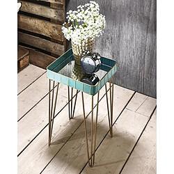 Pegane Table d'appoint coloris turquoise en acier - L 35 x P 35 x H 56 cm