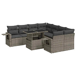 vidaXL Salon de jardin 9 pcs avec coussins gris résine tressée