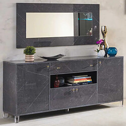 Dansmamaison Buffet 4 portes marbre gris brillant - CARRARE