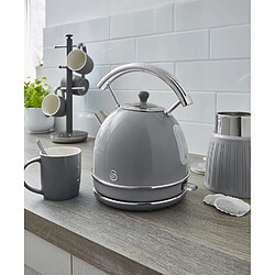 Retro Bouilloire, 1,8 L, Acier Inoxydable sans BPA, Résistance Cachée, sans Fil, 3000, Gris, SWAN, SK14630GRNEU