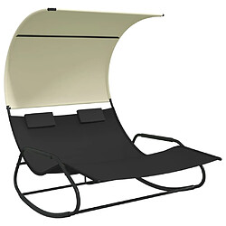 Helloshop26 Transat chaise longue bain de soleil lit de jardin terrasse meuble d'extérieur double à bascule avec auvent noir et crème 02_0012766