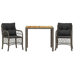 Maison Chic Ensemble de bistro 3 pcs avec coussins,Table + chaises + coussins de jardin gris résine tressée -GKD662058