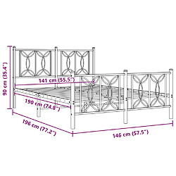 Vidaxl Cadre de lit métal avec tête de lit/pied de lit blanc 140x190cm pas cher