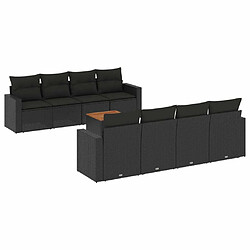 Maison Chic Salon de jardin 9 pcs avec coussins | Ensemble de Table et chaises | Mobilier d'Extérieur noir résine tressée -GKD55568