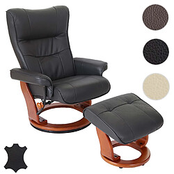 Mendler Robas Lund fauteuil relax Montreal, fauteuil de télévision, tabouret, cuir, charge 130kg ~ noir, doré