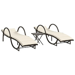 vidaXL Chaises longues lot de 2 avec table marron résine tressée