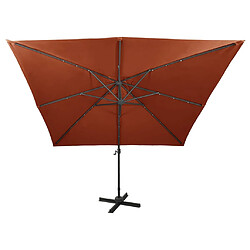 Avis ComfortXL Parasol Déporté Avec Mât Et Lumières LED Terre Cuite 300 Cm