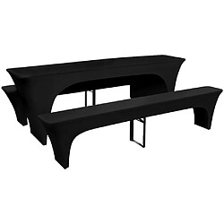 vidaXL Housses de table et bancs Extensibles 3 pcs Noir 220x50x80 cm