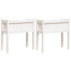 Maison Chic Lot de 2 Jardinières,Bac à fleurs - pot de fleur avec pieds blanc bois de pin massif -GKD50710