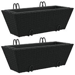 vidaXL Jardinières avec crochets 2 pcs noir résine tressée