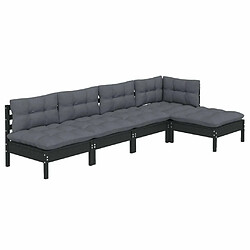 Avis Maison Chic Salon de jardin 5 pcs + coussins - Mobilier/Meubles de jardin - Table et chaises d'extérieur Noir Bois de pin -MN99331