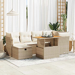 vidaXL Salon de jardin avec coussins 7 pcs beige résine tressée acacia