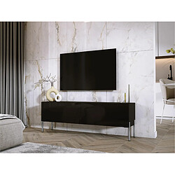 3XELIVING Meuble TV en couleur Noir mat avec pieds droits en chrome, D: l : 140 cm, H : 52 cm, P : 32 cm