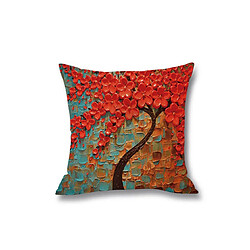 Avis YP Select 4 Pcs Peinture À L'huile Arbre Imprimé Lin Lin Taie d'oreiller Carré Canapé Lit Oreiller Coussin Rouge 45X45 CM