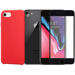 Protection intégrale Verre Trempé avec bords Noir pour iPhone 7 + Verre Trempé Caméra Arrière+Coque souple silicone Rouge-Visiodirect-