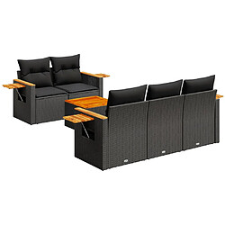 vidaXL Salon de jardin 6 pcs avec coussins noir résine tressée