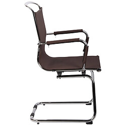 Decoshop26 Chaise fauteuil de bureau sans roulettes piétement luge en métal chromé assise en tissu maille marron 10_0003260