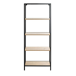 Pegane Meuble étagère, meuble de rangement en bois coloris chêne et métal noir -longueur 64 x profondeur 35 x hauteur 167 cm